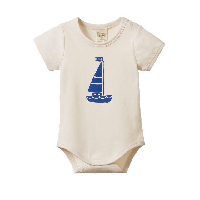 Short Sleeve Bodysuit Sail Boat Print