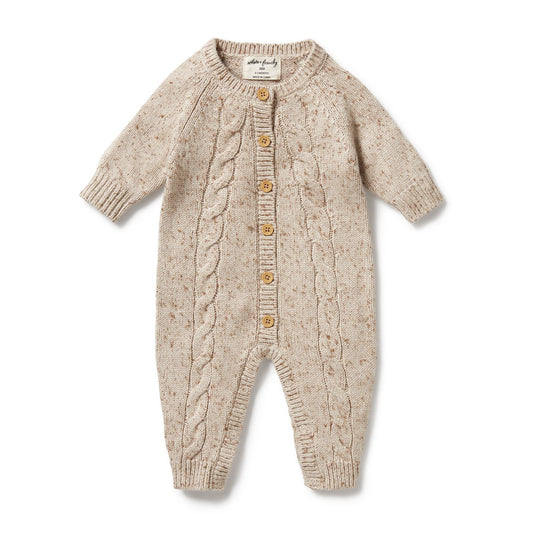 Almond Fleck Knitted Cable Growsuit