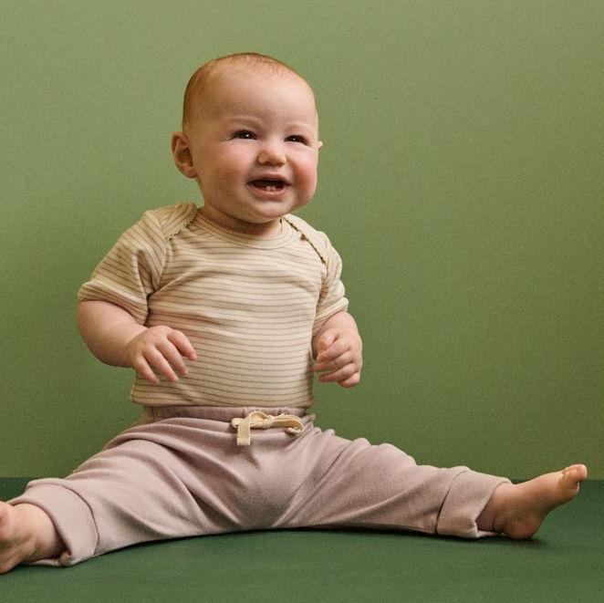 Short Sleeve Bodysuit Lilac Pinstripe