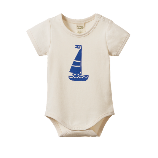 Short Sleeve Bodysuit Sail Boat Print