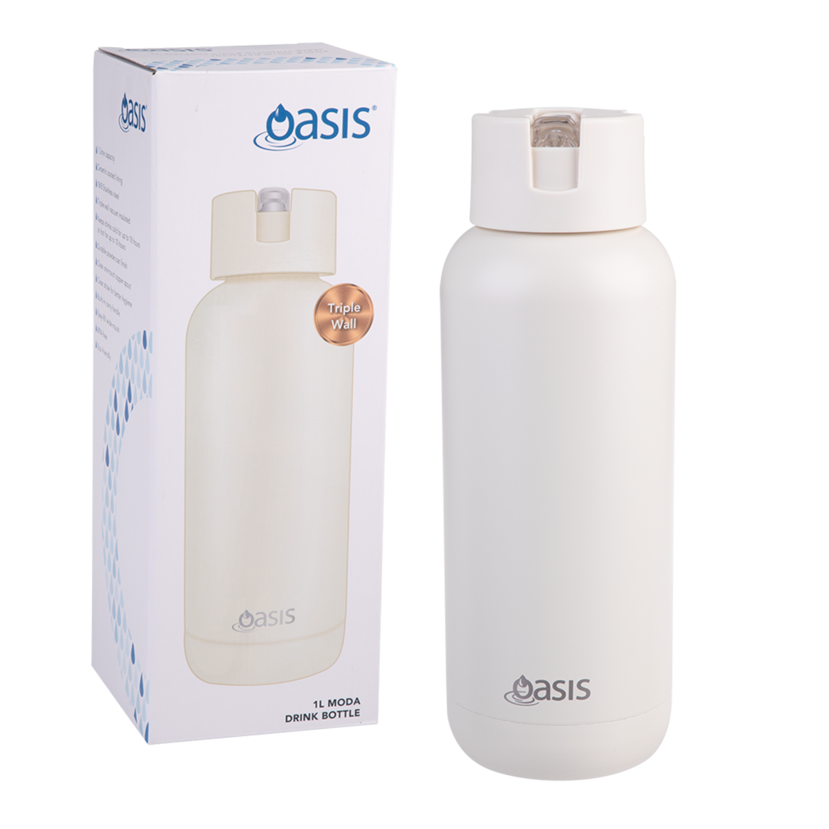 Oasis Ceramic Lined Stainless Steel Triple Wall Insulated Moda Drink Bottle 1L