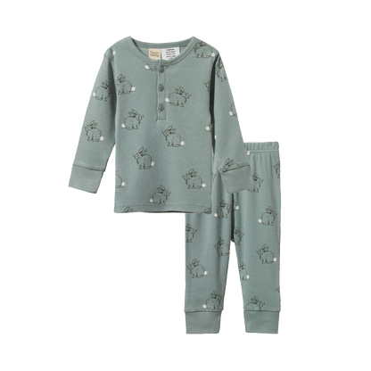 Long Sleeve Pyjama Set Cottage Bunny Sage Print