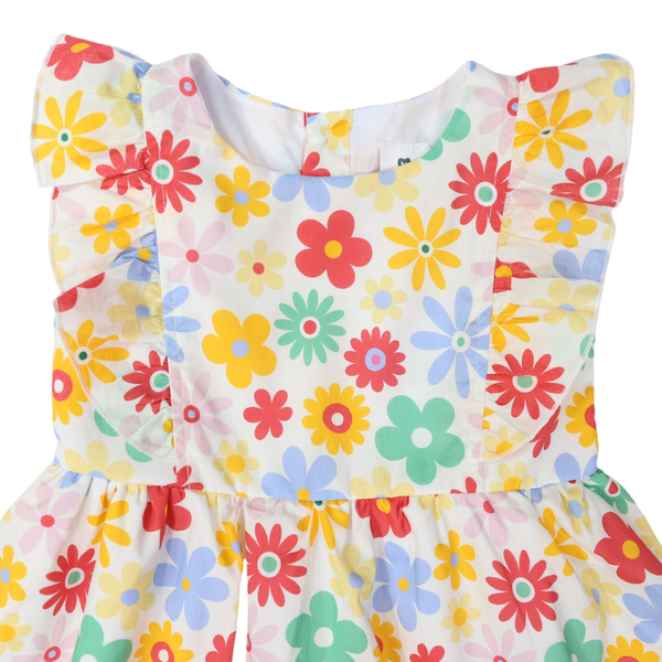 Flower Print Woven Frill Dress Cloud