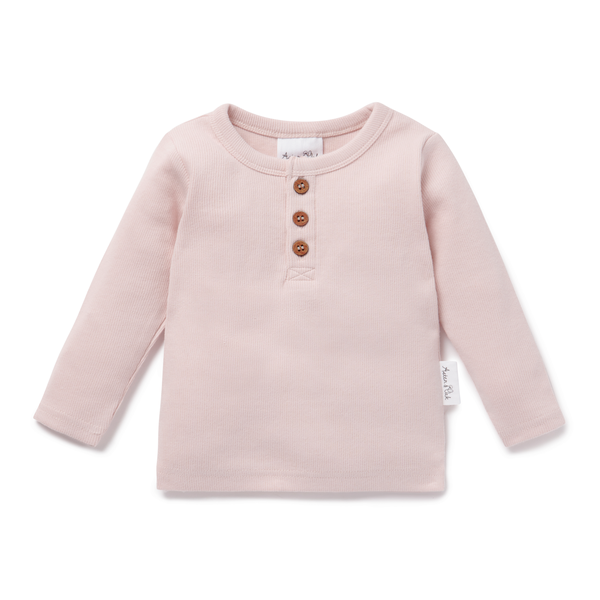 Pale Pink Rib Henley Top