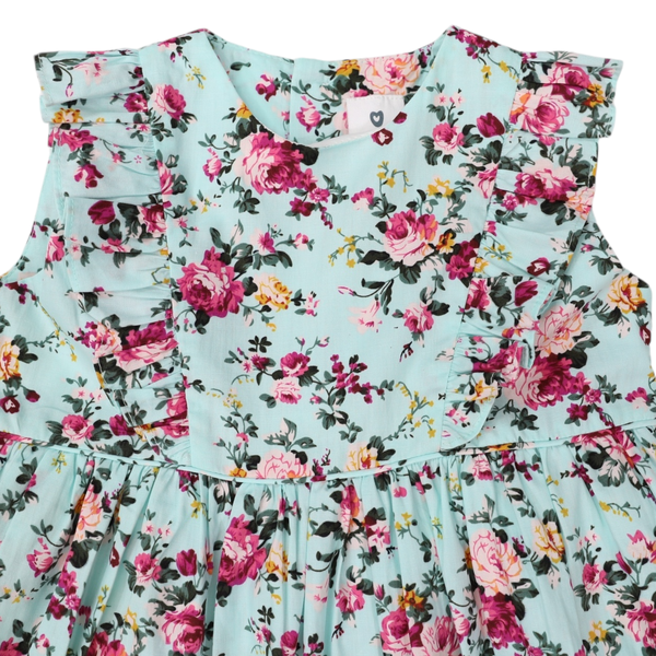 Korango Flower Dress with Frill Aqua