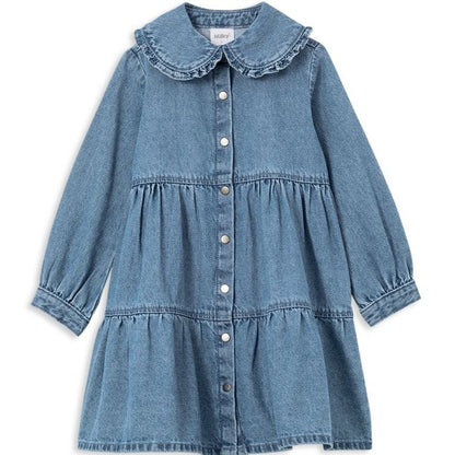 Denim Tiered Collared Dress