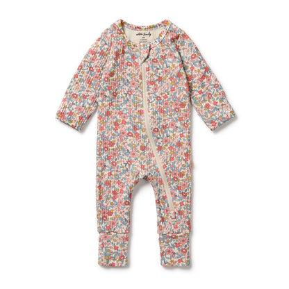 Organic Zipsuit with Feet Summer Bloom