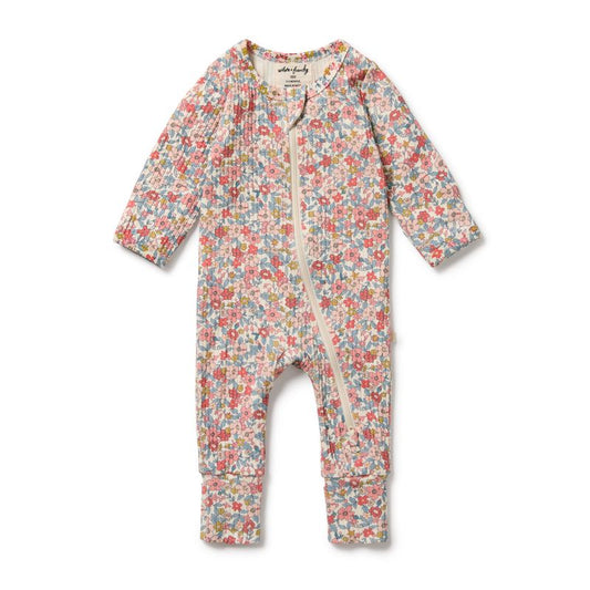Organic Zipsuit with Feet Summer Bloom