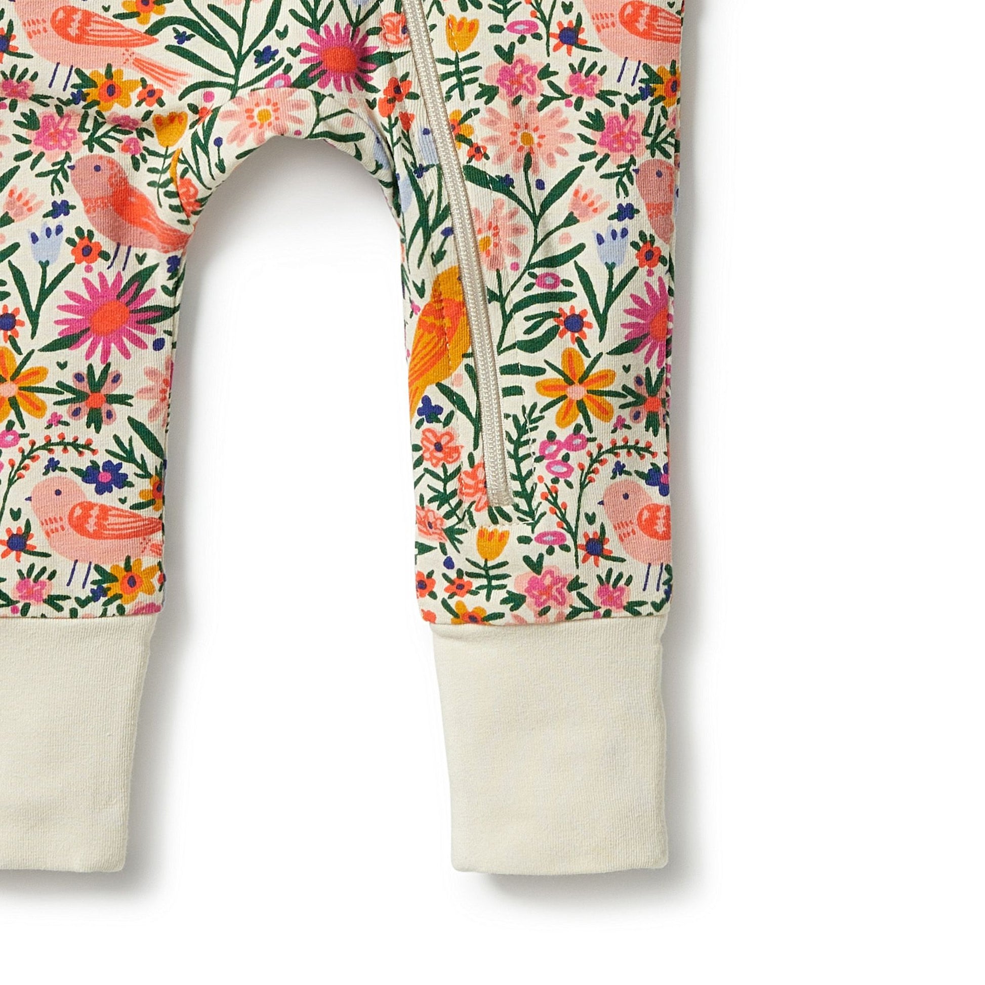 Organic Zipsuit with Feet Birdy Floral