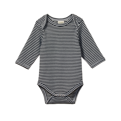 Nature Baby Organic Cotton L/S Bodysuit Navy Stripe.