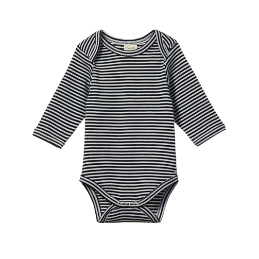 Nature Baby Organic Cotton L/S Bodysuit Navy Stripe.