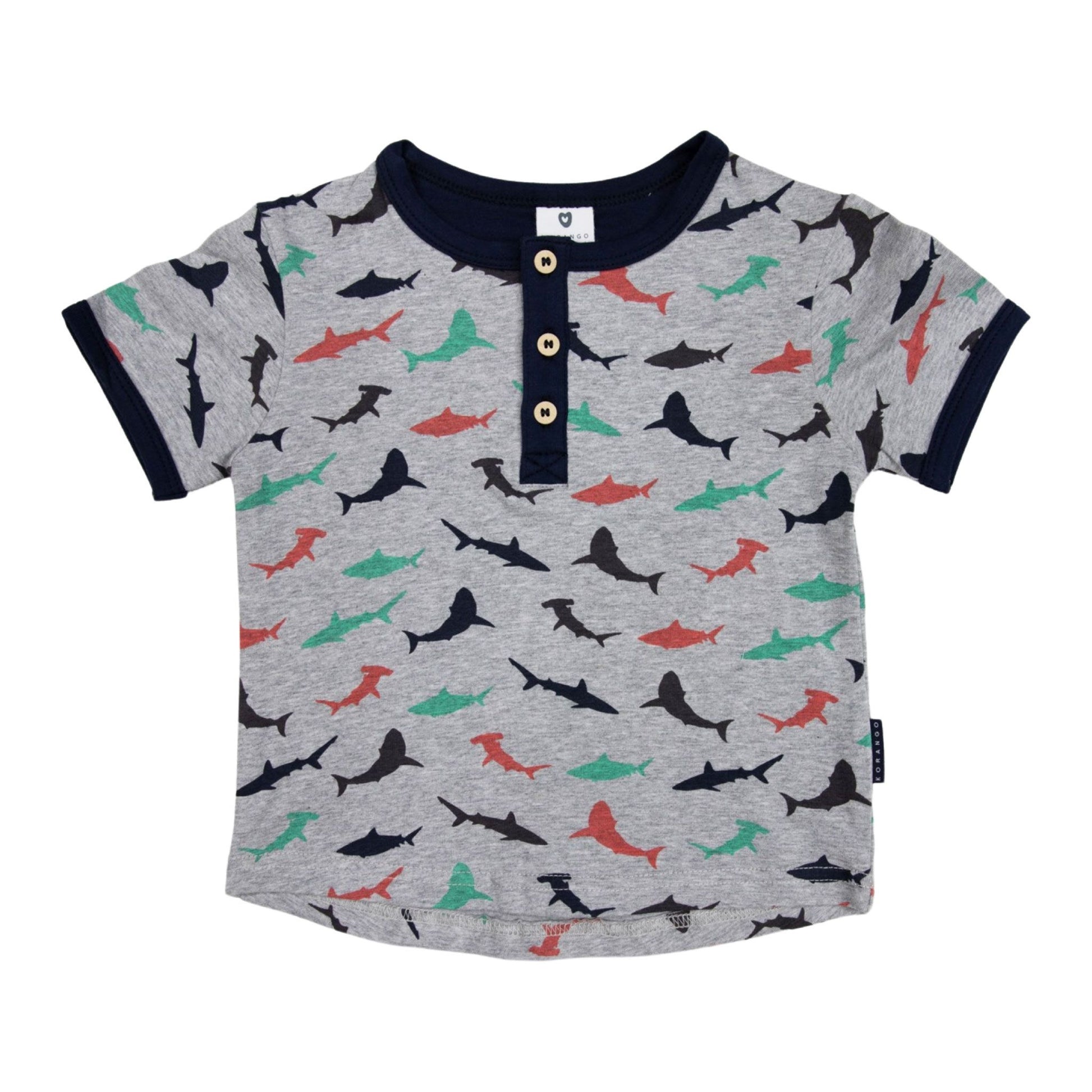 Shark Print Henley Tee Grey